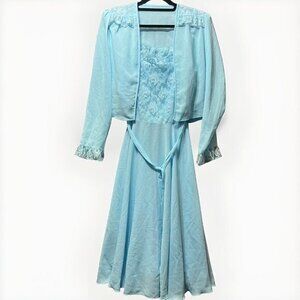 Vintage Spotlight Dress Womens 14 Chiffon Powder Blue Spaghetti Strap 80s